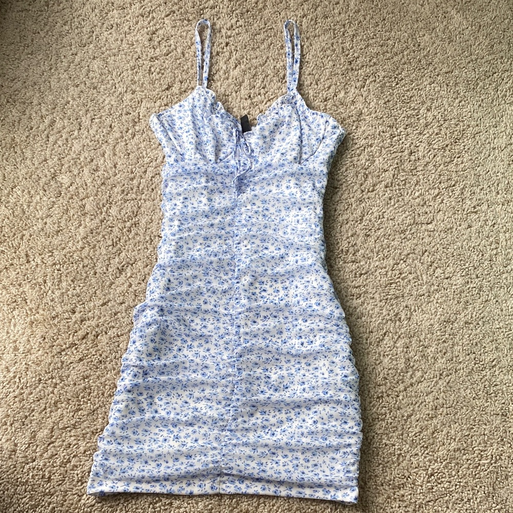White and Blue Floral Mini Dress